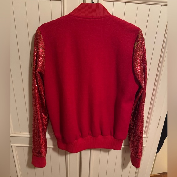 Better B Red Sequin Sleeve & Wool Bomber Jacket Size Large - Picture 4 of 10